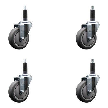 Service Caster 4'' SS Thermoplastic Rubber Wheel Swivel 1'' Expanding Stem Caster Set, 4PK SCC-SSEX20S414-TPRB-1-4